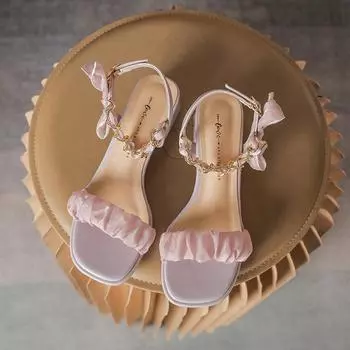 Женские туфли на низком квадратном каблуке с открытым носком и ремешком на щиколотке, босоножки на массивном каблуке с ремешками, удобные летние туфли-лодочки для свадебного платья, женская обувь 33 фиолетовый