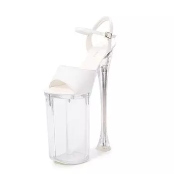 Женские туфли на очень высоком каблуке для ночного клуба, модель автомобиля, светящиеся женские туфли-гномы для подиума, туфли для танцев на шесте, серия 10326, каблук 26 см, платформа 16 см, LFD 34 белый