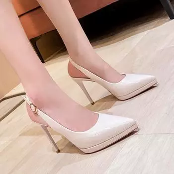Женские туфли на очень высоком каблуке с открытой пяткой, новые сексуальные туфли с острым носком для вечернего платья, туфли на каблуке, женские туфли-лодочки на тонком каблуке Zapatos 34 бежевый