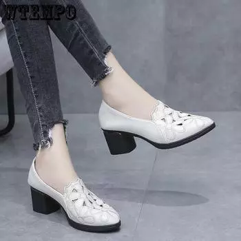 Женские туфли на одинарной платформе высотой 5,5 см, дышащая сезонная женская обувь с вышивкой, женская обувь на толстом каблуке и мягкой подошве, рабочая обувь 40