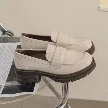 Женские туфли на платформе 2024 года, новые весенние туфли в стиле ретро, кожаные туфли в британском стиле с одной педалью, толстым каблуком и мягкой подошвой, одинарные женские туфли 35 чёрный