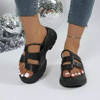 Женские туфли на платформе, босоножки на высоком каблуке, летняя обувь 2024 года, новые женские туфли, толстые шлепанцы, сексуальные туфли-лодочки, шлепанцы 36 чёрный