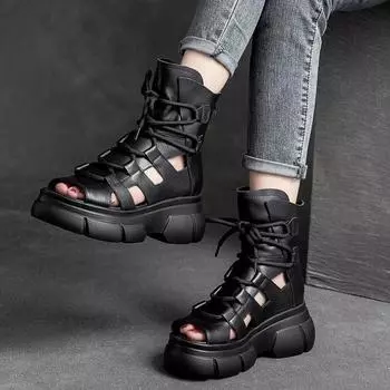 Женские туфли на платформе и высоком каблуке, женские кожаные парусиновые туфли с пряжкой, летние женские сандалии на танкетке Zapatos Mujer 37 коричневый