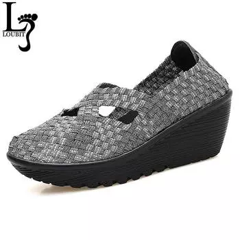 Женские туфли на платформе, новые весенне-летние повседневные женские плетеные туфли, дышащие женские плетеные туфли ручной работы, кроссовки 4.5 серый