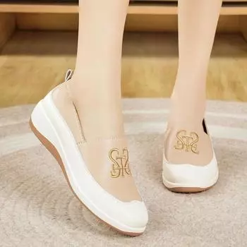 Женские туфли на платформе, повседневные, элегантные, кожаные, на толстой подошве, увеличивающие рост, туфли без застежек на толстой подошве 35 слоновая кость