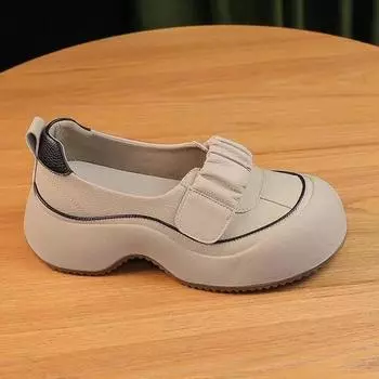 Женские туфли на платформе с неглубокой подошвой, дизайнерские туфли на среднем каблуке, повседневная обувь, осень 2024, новая спортивная обувь для ходьбы, женские туфли 36 абрикосовый