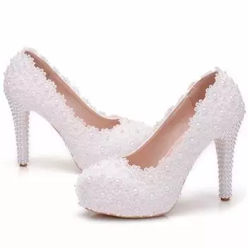 женские туфли на платформе с высоким каблуком, цветочные белые кружевные свадебные туфли женские туфли-лодочки большого размера женские свадебные туфли женские туфли на высоком каблуке 34 розовый