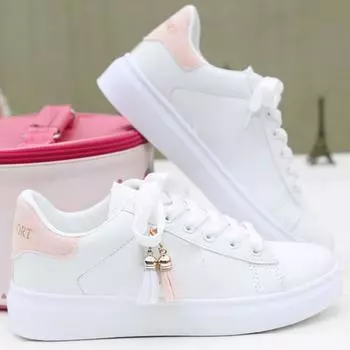 Женские туфли на платформе Slip On, низкие туфли Hundred Higher Lacing, белые туфли для прогулок на открытом воздухе, размер Large 35 розовый