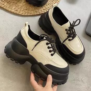 Женские туфли на платформе в британском стиле со шнуровкой, маленькие кожаные туфли, увеличивающие рост, женские туфли-лоферы, модные туфли 35 белый