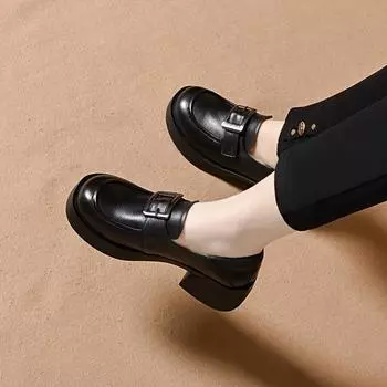 Женские туфли на платформе весенние с квадратной пряжкой на толстом каблуке туфли-лодочки из первого слоя коровьей кожи маленькие кожаные туфли 34