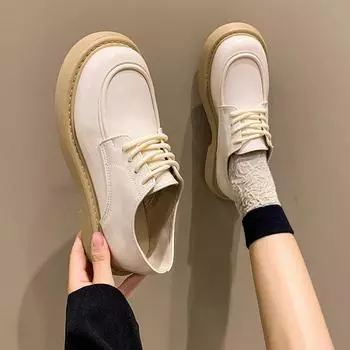 Женские туфли на плоской подошве 2024 года, осенние новые британские туфли на платформе в стиле ретро для женщин, белые туфли на плоской подошве с круглым носком и шнуровкой, модные женские туфли-лоферы 34