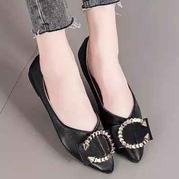 Женские туфли на плоской подошве 2024 Весна Металлические пуговицы Острый носок Повседневная обувь для женщин Неглубокие туфли без застежек на офисной женской плоской подошве 35 покинуть белый