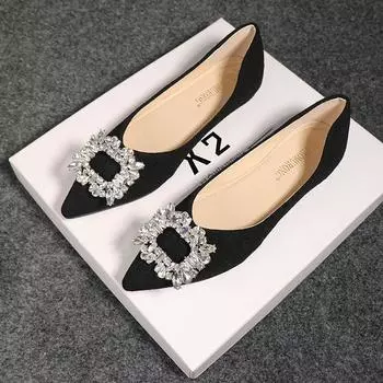 Женские туфли на плоской подошве большого размера, весенне-осенняя новая модная обувь-лодочка со стразами и неглубоким горлышком, удобная роскошная обувь с острым носком 34