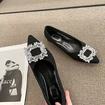 Женские туфли на плоской подошве большого размера, весенне-осенняя новая модная обувь-лодочка со стразами и неглубоким горлышком, удобная роскошная обувь с острым носком 39 зелёный