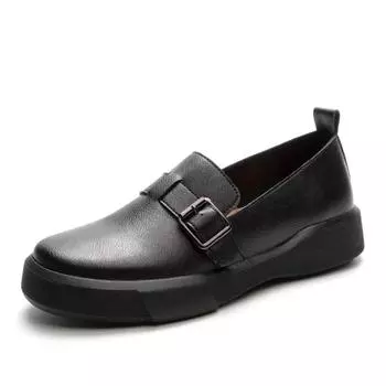 Женские туфли на плоской подошве, британский стиль, весенне-осенние лоферы с круглым носком и неглубоким слипером, женские туфли из воловьей кожи большого размера 43 чёрный