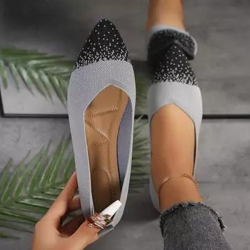 Женские туфли на плоской подошве, цветные вязаные туфли-лоферы, женские туфли с острым носком, повседневные дышащие балетки для женщин на плоской подошве 36