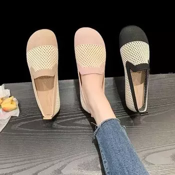 Женские туфли на плоской подошве, дышащие, модные, удобные, с мягкой подошвой, с круглым носком, повседневные туфли для девочек, весенние и летние туфли на плоской подошве для женщин 35 бежевый