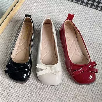 Женские туфли на плоской подошве из черной лакированной кожи, тонкие туфли, повседневные, с мягкой подошвой, слипоны, милые туфли-лодочки с круглым носком и бантом, милые туфли в стиле Лолиты для девочек 35 красный