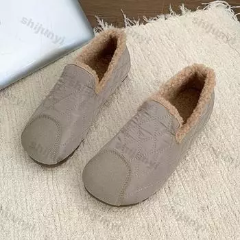 Женские туфли на плоской подошве из хлопка, осень/зима, мягкая плюшевая подошва, корейский круглый носок, модные теплые повседневные туфли из хлопка, домашние туфли 35