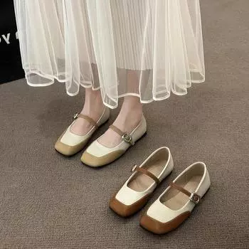 Женские туфли на плоской подошве из искусственной кожи, удобные квадратные туфли с закрытым носком, мягкие туфли Мэри Джейн на плоской подошве в стиле ретро для женщин, балетки Мэри Джейн с ремешком на щиколотке 35 хаки