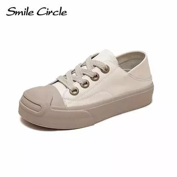 Женские туфли на плоской подошве из натуральной кожи, низкие кроссовки на шнуровке, повседневная женская обувь с мягкой подошвой и круглой головкой 35 бежевый