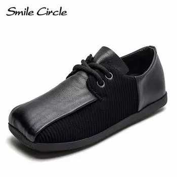 Женские туфли на плоской подошве из натуральной кожи, туфли с квадратным носком на шнуровке и мягкой подошвой, модная удобная повседневная обувь 35 чёрный