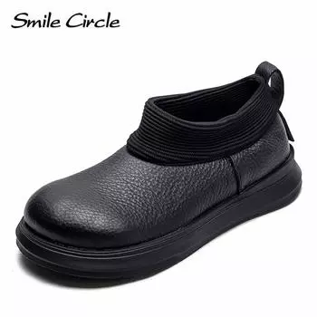 Женские туфли на плоской подошве из натуральной кожи, низкие туфли без шнуровки с круглым носком, модная повседневная обувь в стиле ретро 35 чёрный