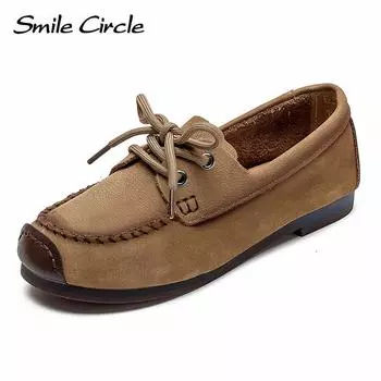 Женские туфли на плоской подошве из натуральной кожи, повседневная обувь с круглым носком на шнуровке, удобная модная женская рабочая обувь 35 бежевый