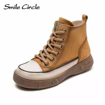 Женские туфли на плоской подошве из натуральной кожи, высокие кроссовки на шнуровке, модная удобная повседневная обувь