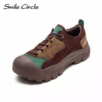 Женские туфли на плоской подошве из натуральной кожи, кроссовки на шнуровке с круглым носком, модная повседневная обувь в стиле ретро 35 коричневый