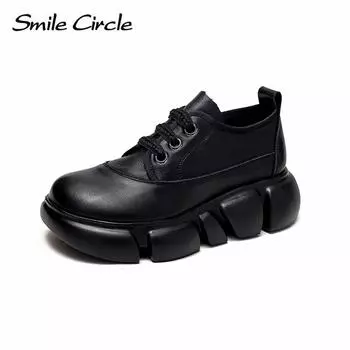 Женские туфли на плоской подошве из натуральной кожи, модные повседневные кроссовки с низким берцем на толстой подошве и шнуровкой