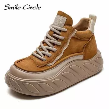 Женские туфли на плоской подошве из натуральной кожи, туфли на толстой подошве с круглым носком и шнуровкой, модная повседневная обувь в стиле ретро 35 жёлтый