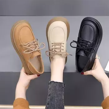 Женские туфли на плоской подошве из натуральной кожи, кожаные туфли на мягкой подошве, универсальная обувь, британские лоферы на толстой подошве 34 чёрный