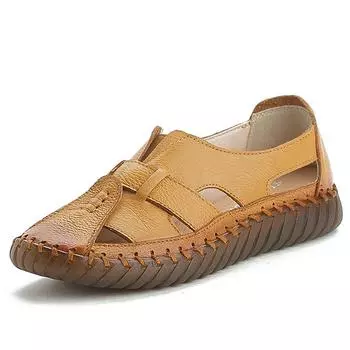 Женские туфли на плоской подошве из натуральной кожи, летние женские мокасины, дышащие пляжные женские сандалии, большой размер 2024 35 белый