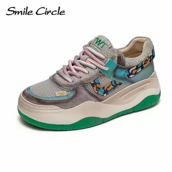 Женские туфли на плоской подошве из натуральной кожи, кроссовки с цветной сеткой, модная дышащая повседневная обувь 35 серый