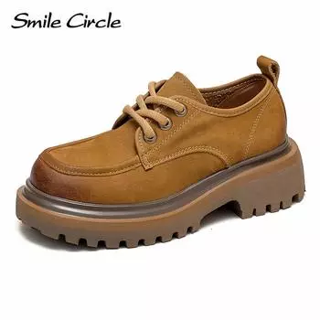 Женские туфли на плоской подошве из натуральной кожи, модная повседневная обувь в британском стиле, женская рабочая обувь с низким берцем на шнуровке