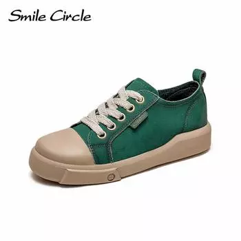 Женские туфли на плоской подошве из натуральной кожи, низкие кроссовки на шнуровке, повседневная женская обувь в стиле ретро с круглой головкой 35 зелёный