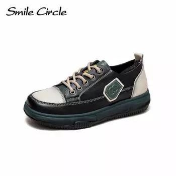 Женские туфли на плоской подошве из натуральной кожи. Низкие кроссовки с цветными блоками. Повседневная женская обувь в стиле ретро. 35 чёрный