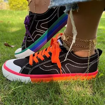 Женские туфли на плоской подошве из радужной парусины, студенческая модная спортивная парусиновая обувь 40 белый