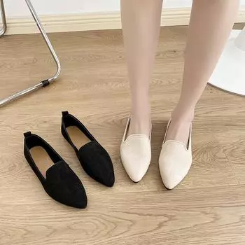 Женские туфли на плоской подошве из замши весна-лето 2024 года — универсальная обувь для отдыха на природе и работы 35 чёрный