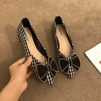 Женские туфли на плоской подошве Элегантные туфли с заостренным носком и бантом Женские балетки Мокасины Женские туфли-лодочки Обувь 35