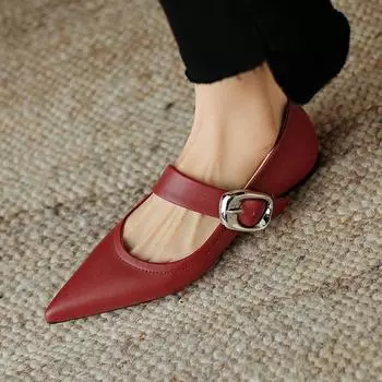 Женские туфли на плоской подошве Krazing Pot с острым носком и металлической пряжкой Мэри Джейн, размер 42, весна-лето 42 34 красный