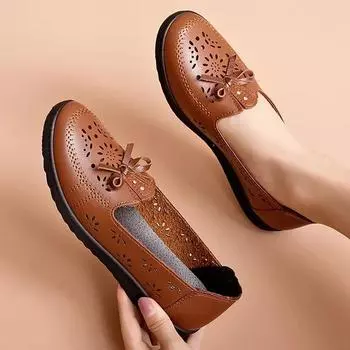 Женские туфли на плоской подошве, летние женские туфли из натуральной кожи на низком каблуке, повседневные туфли без шнуровки на плоской подошве, женские лоферы, мягкие балетки для медсестер 35 жёлтый