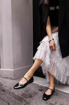 Женские туфли на плоской подошве Levi Черные балетки из лакированной кожи с ремешками