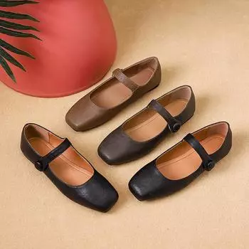 Женские туфли на плоской подошве Мэри Джейн. Удобные нескользящие повседневные модельные туфли. Рабочие туфли на плоской подошве с ремешком на щиколотке. Женские балетки. Шикарные туфли на плоской подошве с квадратным закрытым носком. 35 чёрный