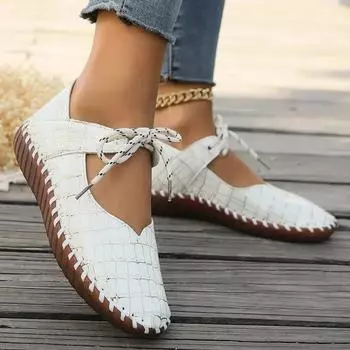 Женские туфли на плоской подошве, модные кожаные кроссовки для женщин, ретро, неглубокие кроссовки на шнуровке, женская обувь, большой размер 43, Zapatos De Mujer 35