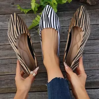 Женские туфли на плоской подошве, модные неглубокие мокасины с полосками зебры, с острым носком, плоские туфли для женщин, дизайнерская повседневная обувь для ходьбы, Zapatos De Mujer 36 белый