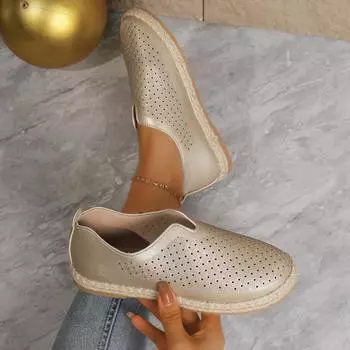 Женские туфли на плоской подошве, модные повседневные туфли с круглым носком, брендовые дизайнерские кроссовки для женщин, лето 2024, новые дышащие повседневные туфли на плоской подошве для женщин 35 золотой