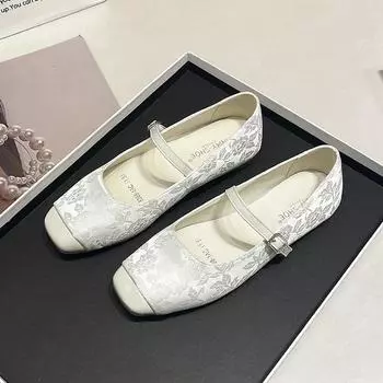 Женские туфли на плоской подошве, модные весенние дизайнерские женские элегантные туфли Мэри Джейн с квадратным носком, однотонные балетные туфли в стиле Лолиты для вечеринок 35 бежевый