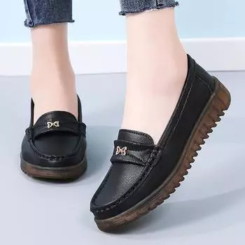 Женские туфли на плоской подошве, мокасины для вождения, повседневные туфли с бантом для ходьбы, минималистичные туфли без застежек для мам, большой размер 35 чёрный